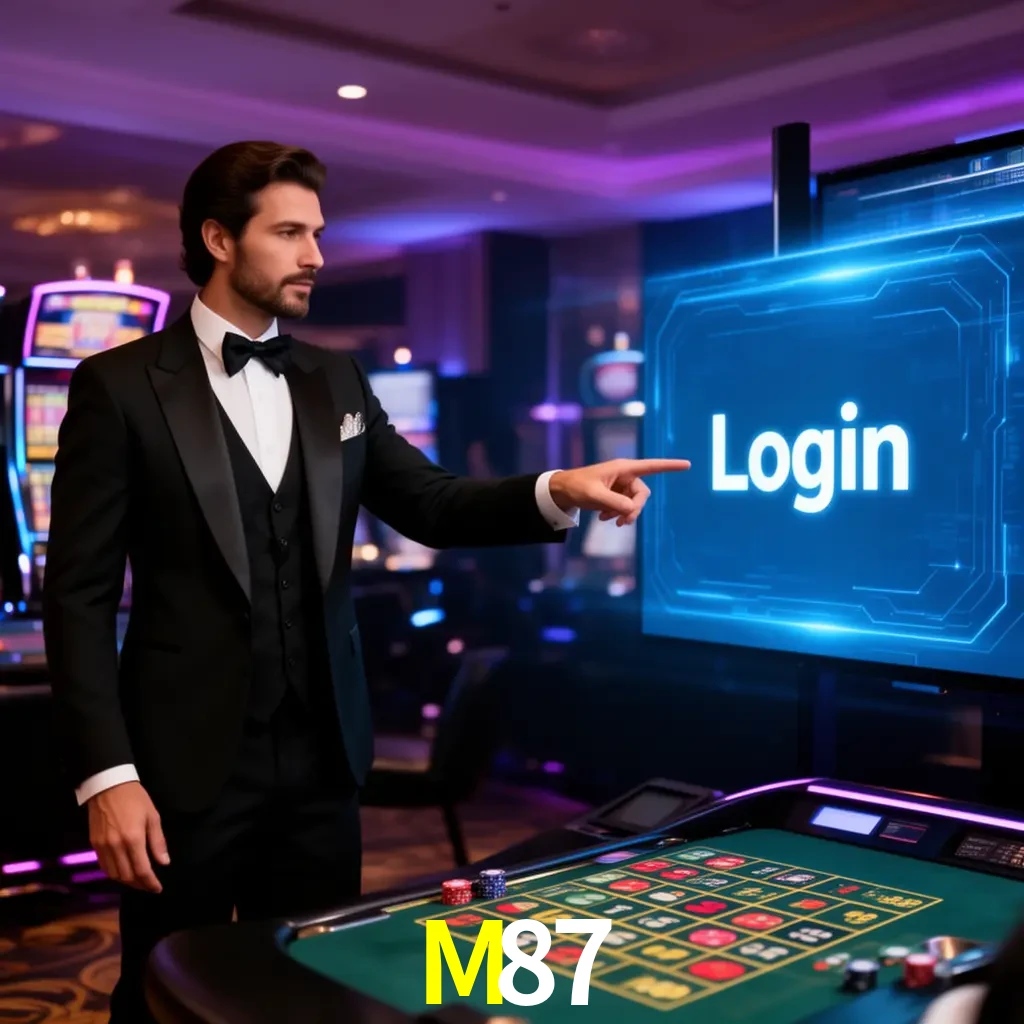 M87 Login - OTP, cuenta y soporte Pantalla M87 Login con OTP, contraseña, cuenta segura y soporte móvil